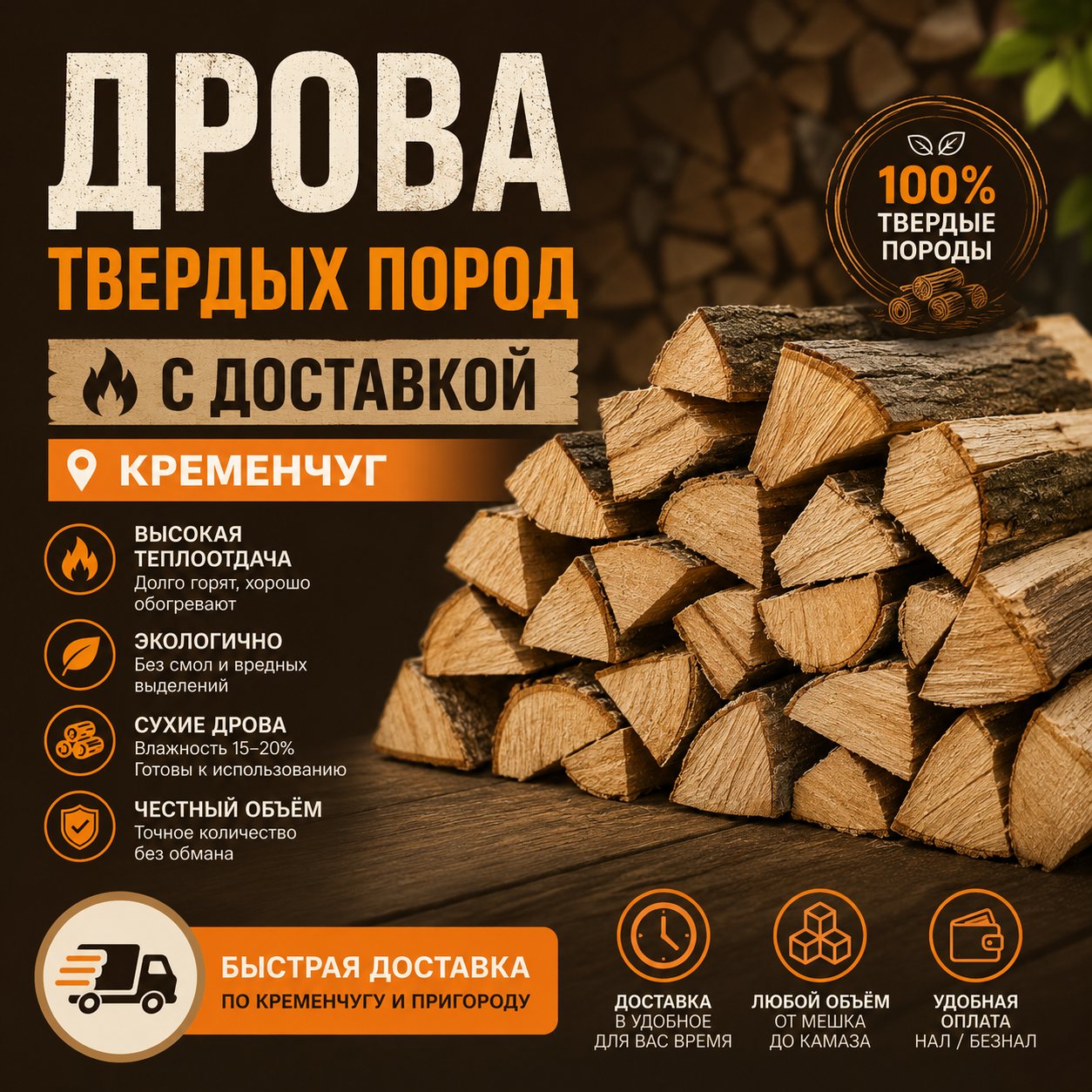 Дрова твердых пород в Кременчуг